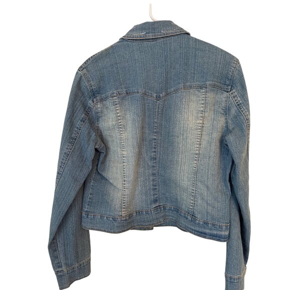 V Cristina Star Embellished Denim Jacket Medium Rhinestone Buttons Comfort - Picture 2 of 6